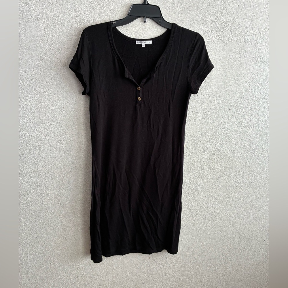 💥Antistar Black V-Neck Buttoned Detail Black Dress M - Picture 3 of 7